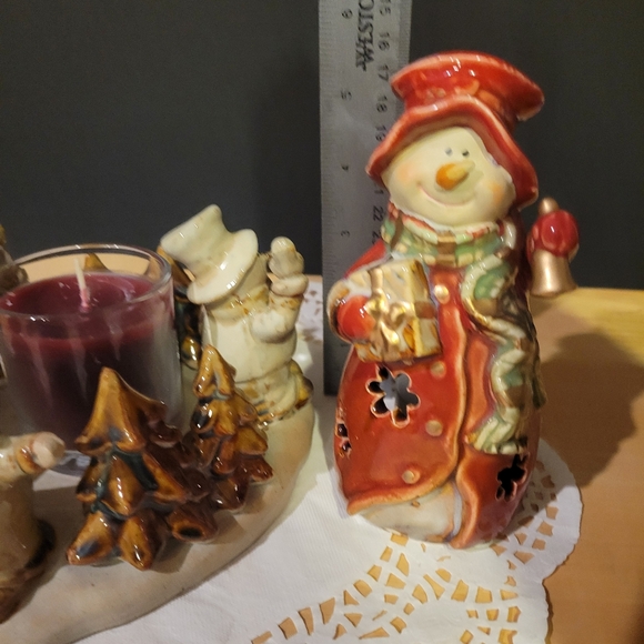 Pair of Non-Traditional Snowmen Candle Holders with Candles - Picture 6 of 8